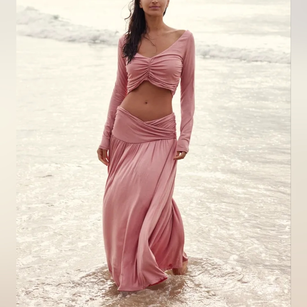 Free People 2pc Dusty Pink Crop Top & Skirt Set